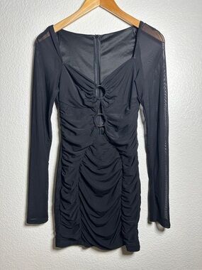 Women's Black Ruched Long-Sleeve Mini Dress XS-Small